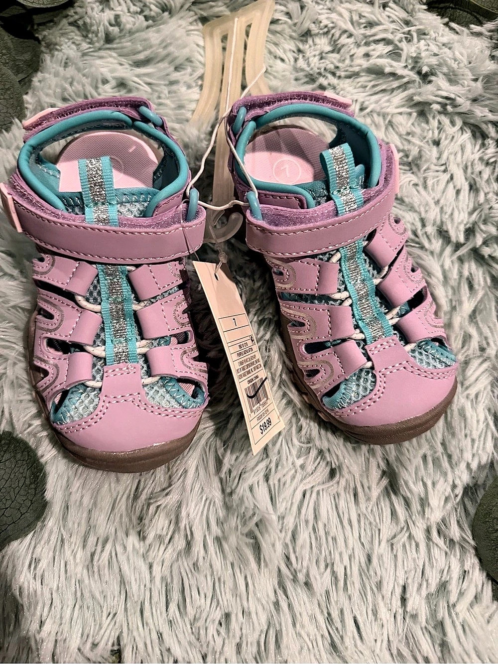 Cat & Jack Girls Sandals Pink & Turquoise Size 7 NWT